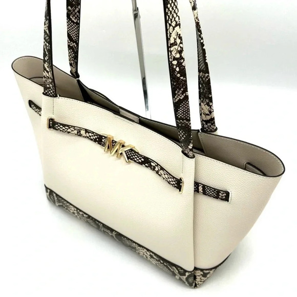 Michael Kors Reed Large Tote Bag Cream Snakeskin Leather - Picture 7 of 12